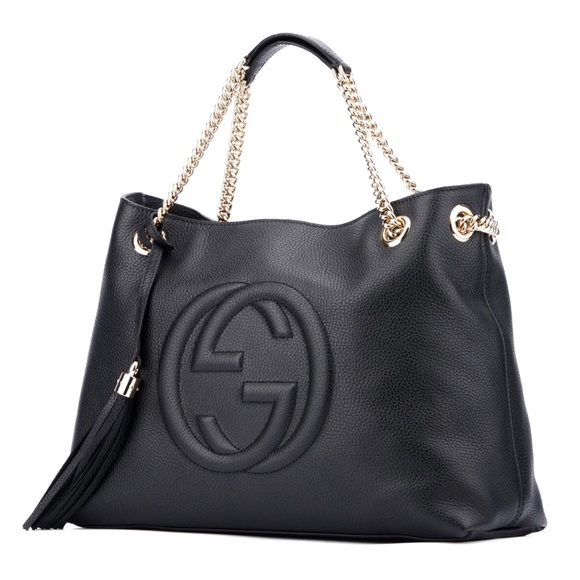 Gucci Handbags - Gucci Soho Chain Tote Shoulder Bag Black Leather New